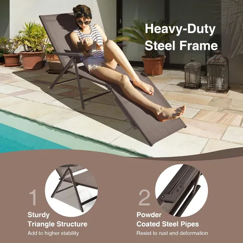 Miniatura 6 de Giantex Sillón de patio plegable, tumbona para tomar el sol al aire libre con respaldo de 5 posiciones, reposapiés de 2 posiciones, marco de acero