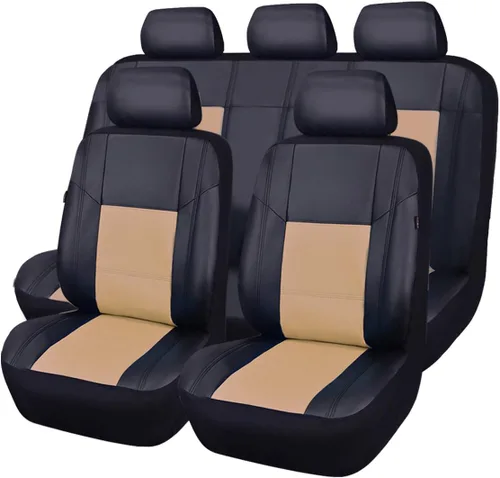 Miniatura 19 de CAR Pass Skyline - Fundas de asiento de cuero de alta calidad, impermeables, de poliuretano, juego completo, fundas de asiento delantero y trasero
