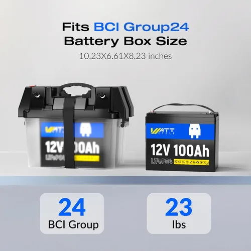 Miniatura 3 de WattCycle Paquete de 2 baterías de litio LiFePO4 de 12 V 100 Ah, BMS integrado de 100 A, grupo BCI 24, 15000 ciclos, protección a baja temperatura