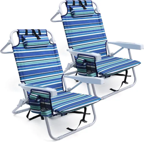 Yestomo Sillas de playa para adultos, resistentes, compactas, portátiles, plegables, con correas de mochila y bolsa grande para enfriar, soporta
