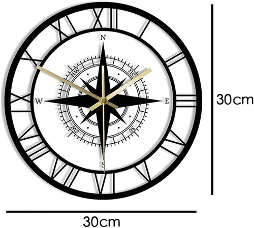 Miniatura 2 de Home Decoration Clock Compass Wall Clock 30 * 30Cm Metal Decorative Decor Non Ticking for Bathroom Clocks Wall(A)