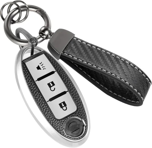 Miniatura 18 de Funda para llavero Nissan con llavero de cuerda trenzada de metal de lujo, funda suave mejorada para llave Nissan (solo 3 botones)