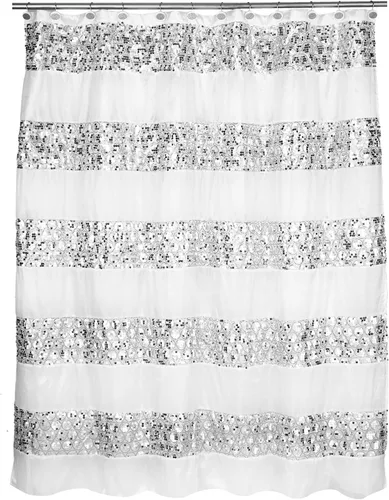 Zahari Home Cortina de regadera Sinatra para baño, cortina de ducha de tela glamorosa con brillo, 72"x70", blanca Blanco
