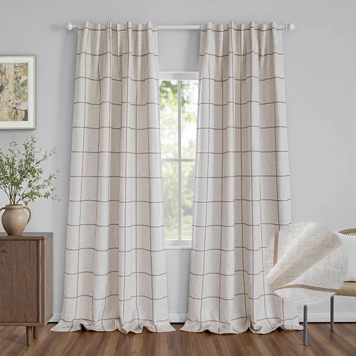 Miniatura 12 de MYSKY HOME Cortinas de Lino a Cuadros 100% Opacas de 45 Pulgadas de Largo de Doble Capa Estilo Granja con Aislamiento Térmico Estampado a Cuadros