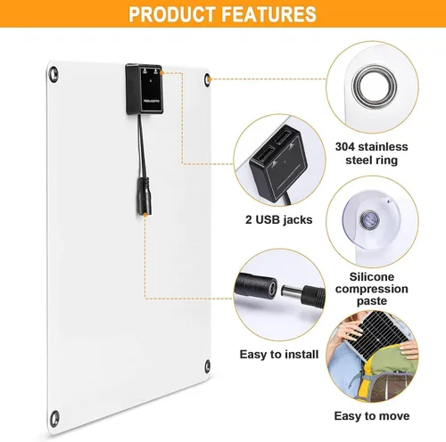 Miniatura 2 de Kit de panel solar de 200 W, 12 V, salidas USB duales de 5 V, combo de controlador de panel solar, con controlador de carga solar de 100 A
