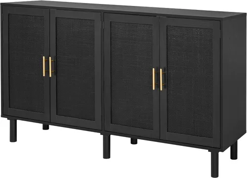 Miniatura 8 de Finnhomy Aparador Buffet de 4 Puertas, Gabinete de Almacenamiento de Cocina con Puertas Decoradas de Ratán, Mesa Consola de Alacena, Gabinete