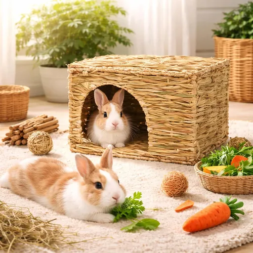 Miniatura 4 de HERCOCCI Casa de césped extra grande para conejos, plegable y cómoda, para animales pequeños, para jugar en cabaña, cama escondida, tapete de heno