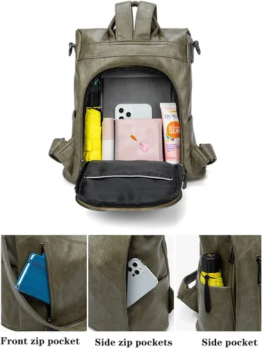 Miniatura 2 de Mochila para mujer, bolso de viaje de piel sintética suave, bolso de mano grande y bolso de hombro, mochila informal para universidad antirrobo