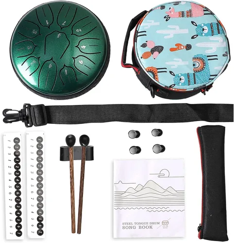 Miniatura 7 de Ubblove Tambor de lengua de acero, 11 notas, tambor de mano de 6 pulgadas, instrumentos de percusión con bolsa de mazos para meditación, educación 6