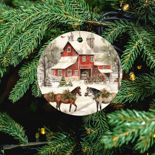 Miniatura 5 de Adorno navideño de caballos de granja, regalo para amantes de los caballos, de porcelana de doble cara, adorno de 3 pulgadas para árbol de Navidad