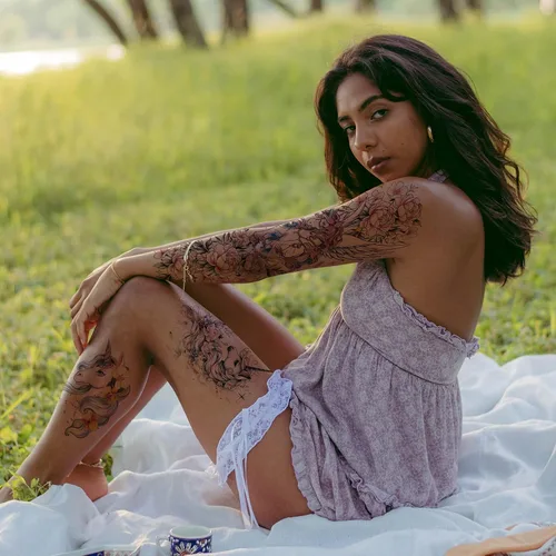 Miniatura 5 de Aresvns Lindo tatuaje temporal, lindo tatuaje falso para mujeres, tatuaje de manga Waterpoof temporal para barbacoa, piscina, fiesta en la playa