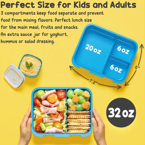 Miniatura 4 de Fimibuke - Lonchera Bento para Niños - Juego de Caja de Almuerzo Bento para Niños Pequeños con 3 Compartimentos, Botella de Agua de Acero A3.
