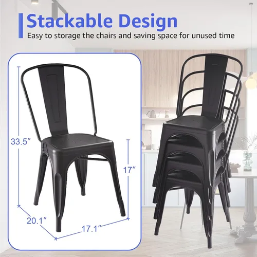 Miniatura 2 de Juego de 4 sillas de metal para patio, sillas para exteriores, sillas de metal para cocina, cocina, altura de restaurante, barra lateral apilable