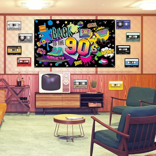 Miniatura 7 de Irenare Telón de fondo de los años 90 para decoraciones de fiesta, sesión de fotos, cartel colgante retro de regreso a los años 90 para fotografía