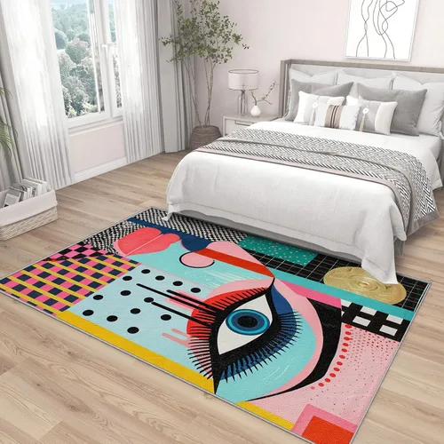 Miniatura 4 de Alfombras abstractas para sala de estar 8x10 - Alfombra abstracta, alfombra de 4x6, alfombra de área geométrica multicolor de estilo pop art