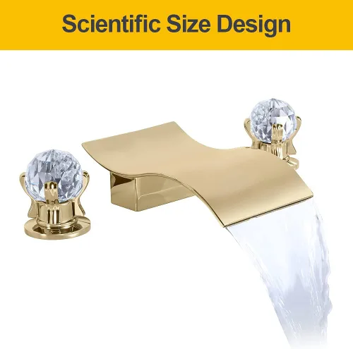 Miniatura 8 de Grifo de lavabo de baño generalizado con perilla de cristal, 3 agujeros, cascada, grifo de baño de 8 pulgadas, grifo mezclador de lavabo de montaje