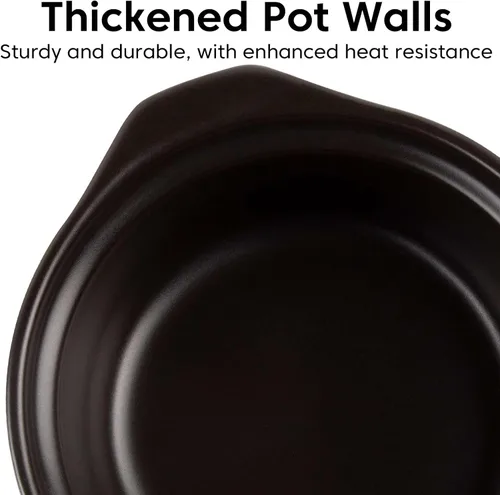 Miniatura 5 de Olla de arcilla para cocinar con tapa de 1.8 litros Olla de cerámica de 1.9 cuartos de galón Utensilios de cocina de cerámica Recipiente