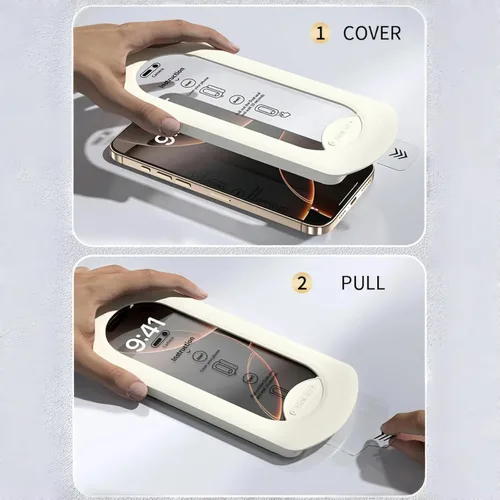 Miniatura 7 de Protector de pantalla de vidrio templado para iPhone 17 Pro con kit de alineación automática, polvo automático, grado militar 9H+ inastillable