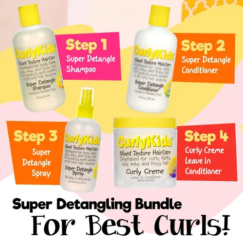 Miniatura 9 de Ccurlykids conjunto mixto de pelo Haircare Super desenredante champú acondicionador de 8.0 ounce, 8.0 ounce, spray 6.0 ounce, rizado Crème