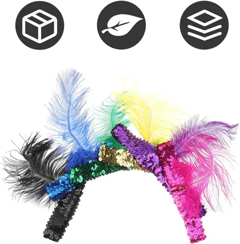 Miniatura 8 de Lurrose 6 diademas de lentejuelas con diseño de plumas de los años 20 para mujeres y niñas, accesorios de disfraz de gran Gatsby