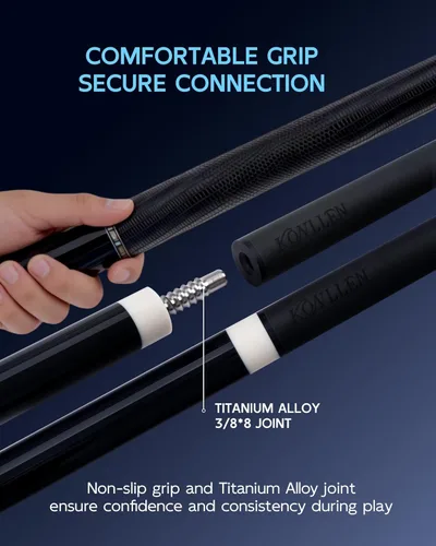 Miniatura 9 de KONLLEN 2.0 Carbon Fiber Pool Cue, Low Deflection Shaft with Pro Taper, Ebony Inlay Design, 12.5mm / 11.8mm Tip, Adjustable Weight System