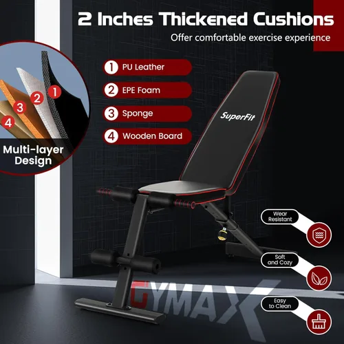 Miniatura 3 de GYMAX Banco de pesas, prensa de banco ajustable con 8 posiciones de respaldo y posiciones de 3 pies, cojines acolchados para respaldo y asiento
