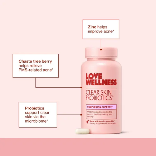 Miniatura 4 de Love Wellness Clear Skin Probiotic Elimina las espinillas hormonales, enrojecimiento y minimizador de poros Cuidado de la piel con zinc