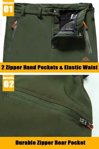 Miniatura 5 de MAGCOMSEN Pantalones de invierno para hombre, con forro polar, resistentes al agua, 4 bolsillos con cremallera, pantalones para exteriores