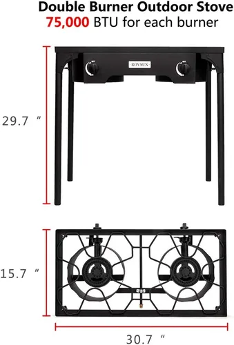 Miniatura 6 de ROVSUN Estufa de Gas Propano Portátil para Exteriores con 2/3 Quemadores, Cocina de Alta Presión con Soporte para Cocinar en el Patio, Acampar