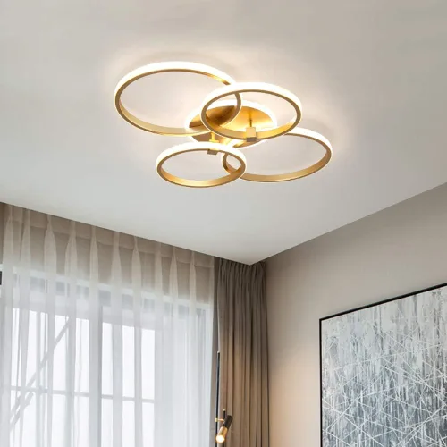 Miniatura 10 de Lámpara de techo LED moderna, lámpara de techo de montaje empotrado de 40 W con círculo de dos anillos, lámparas acrílicas doradas para sala