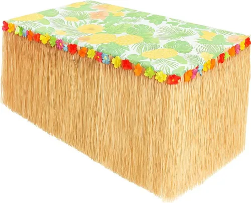 GiftExpress Falda de mesa de hierba Luau de 9 pies x 29.5 pulgadas, falda de fiesta temática hawaiana con decoración de flores de hibisco, telón de