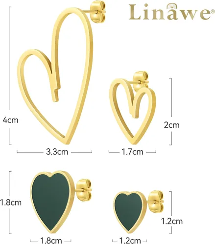Miniatura 5 de Linawe 4 Pcs Heart Stud Mismatched Earrings Set for Women Girls, Hypoallergenic Stainless Steel GoldRose GoldSilver Cartilage Tragus Piercing