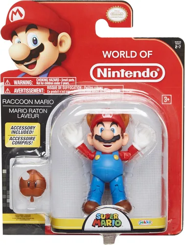 Miniatura 7 de Nintendo Super Mario Raccoon Mario Figura articulada de 4 pulgadas con accesorio de hojas