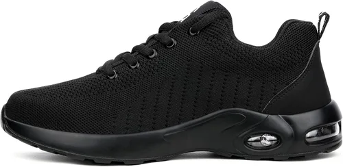Miniatura 2 de Tinefiy Zapatos de punta de acero para hombres y mujeres, ligeros, con amortiguación de aire, zapatillas de seguridad antideslizantes