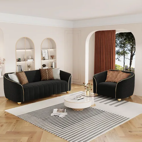 Miniatura 21 de Silla decorativa de 46 pulgadas de ancho para sala de estar, sofá individual de gran tamaño con marco de madera maciza y cojín de terciopelo