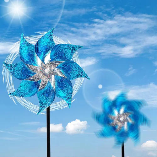Miniatura 4 de Hausse Paquete de 10 molinillos reflectantes con estacas, rueda de pasador extra brillante para decoración de jardín, dispositivos repelentes