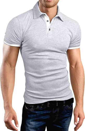 KUYIGO Camisas polo de manga corta para hombre, ajustadas, diseño básico, tops tipo camisa