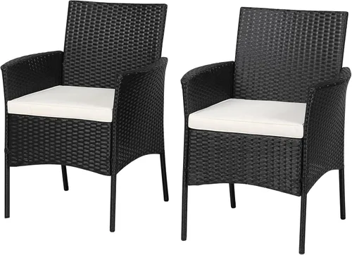 RELAX4LIFE Juego de 2 sillas de mimbre para patio, sillas de ratán de polietileno para interiores y exteriores con respaldo de bastón, cojines de