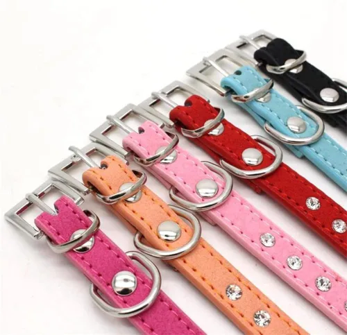 Miniatura 3 de Pimaodog - Collar de piel de ante elegante y deslumbrante con 1 fila de diamantes de imitación de cristal para mascotas, gatos, perros y cachorros