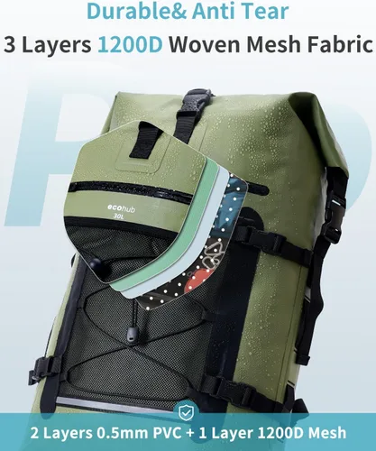 Miniatura 6 de ECOHUB Mochila impermeable para mujeres y hombres, bolsa seca resistente de 30L con cierre enrollable para viajes con funda impermeable IPX8