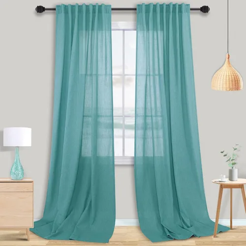 Miniatura 17 de Cortinas de lino azul claro de 90 pulgadas de largo para sala de estar, dormitorio de niñas, guardería, decoración acogedora de verano, bolsillo