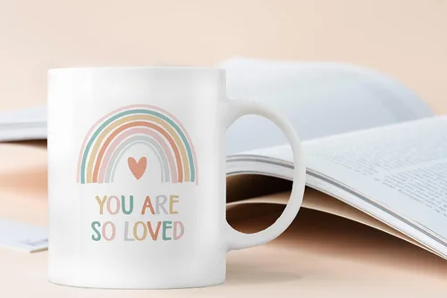 Miniatura 2 de QASHWEY Taza de café con texto en inglés "You Are So Loved Rainbow", regalos inspiradores para mujeres, niñas, niños, esposa, hermana, mamá, novia