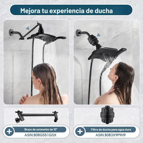 Miniatura 5 de BRIGHT SHOWERS Cabezal de ducha de alta presión con mano, cabezal de ducha doble de bronce aceitado con rociador de lluvia, ducha de mano Bronce