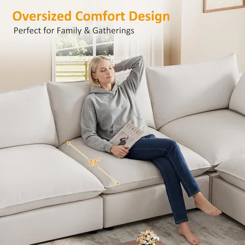 Miniatura 7 de VANOMi Sofá modular seccional, sofá de nube de asiento profundo, cojines ultra cómodos, tapicería suave, funda extraíble, 4 plazas para sala de estar