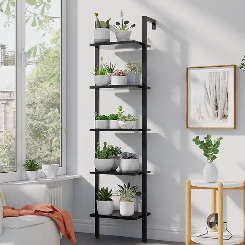 Miniatura 4 de YMYNY Estantería de escalera estrecha de 5 niveles, estantería industrial montada en la pared, estante abierto con marco de metal, estantes de Negro