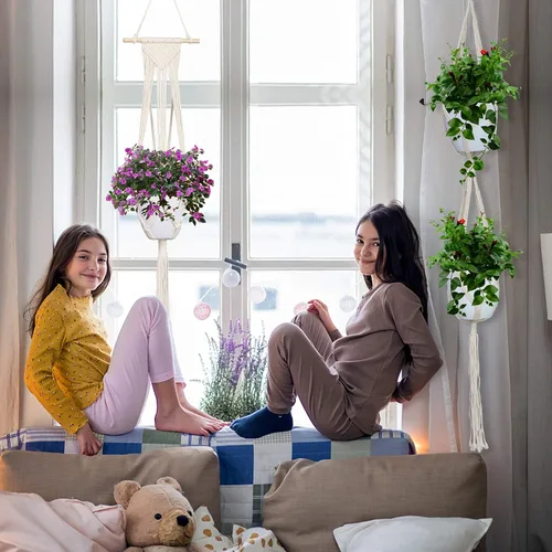 Miniatura 6 de IGaiety Colgador de macramé para plantas, 5 piezas de soportes colgantes para plantas para interiores y exteriores, colgadores de plantas hechos a