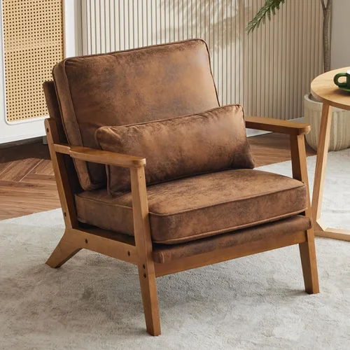 Miniatura 9 de VINGLI Juego de 2 sillas decorativas de madera maciza con reposabrazos anchos, sillas modernas tapizadas de mediados de siglo con almohada, silla