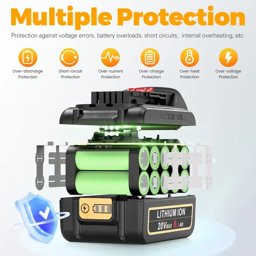 Miniatura 6 de Labtec Paquete de 2 baterías de repuesto de 8.0Ah 20V Max compatibles con herramientas Dewalt 20V XR, reemplazo DCB206 DCB200 DCB204 DCB201 DCB207