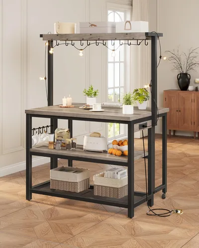 Miniatura 3 de CHOEZON Isla de cocina con toma de corriente, mesa de isla de cocina con parte superior plegable, islas de almacenamiento estacionario, barra