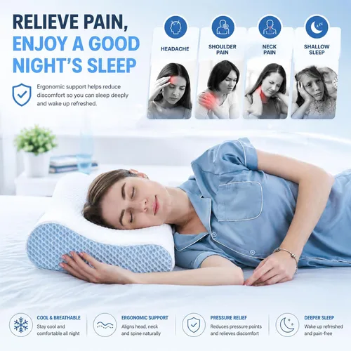 Miniatura 5 de DR.DREAM Almohada de espuma viscoelástica para dormir, gel refrescante, ergonómica, firmeza de contorno para aliviar el dolor de cuello, hombros